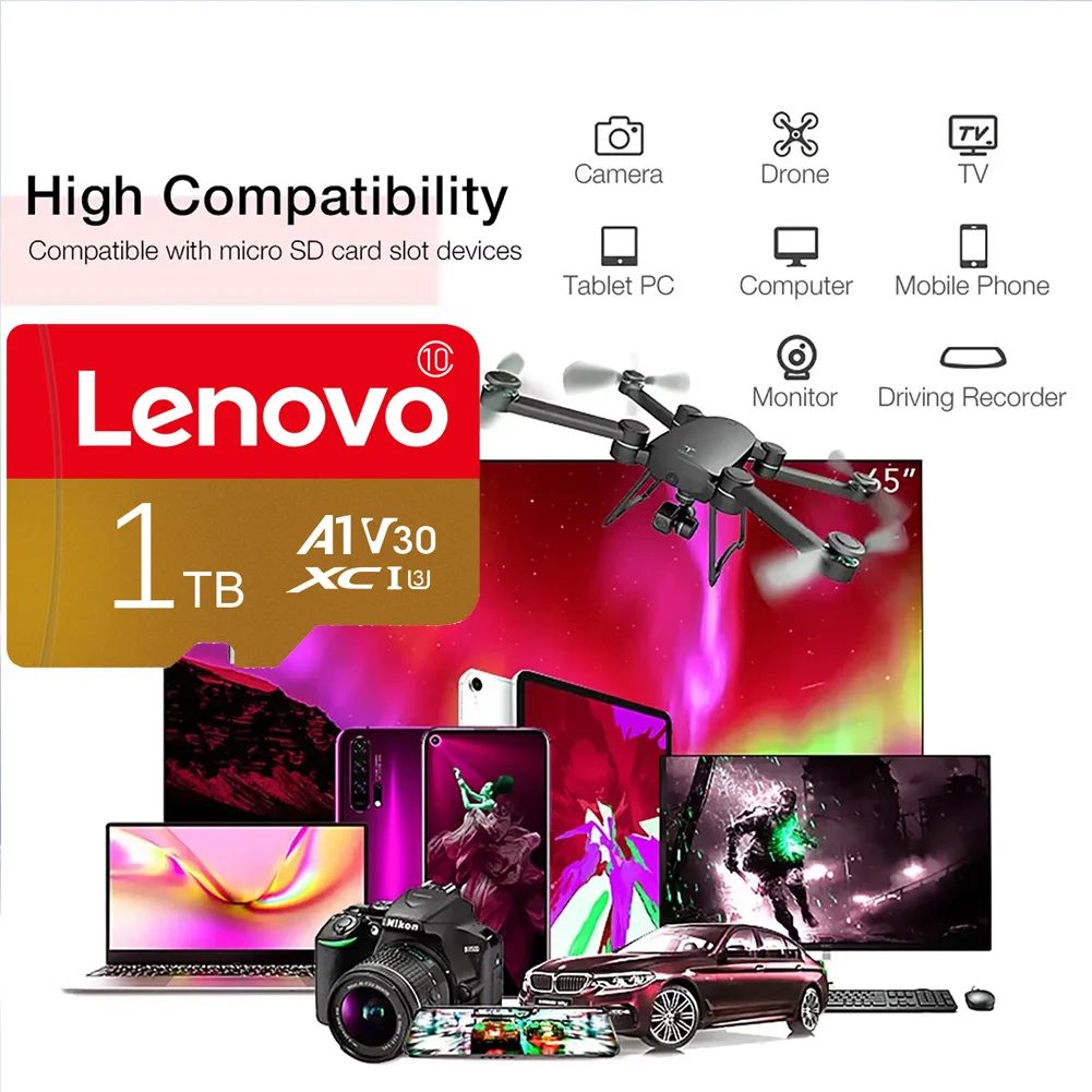 Lenovo 2TB SD Card A2 Class10 Mini Memory Cards 1TB  U3 V30 TF Flash Card 128GB For Nintendo Switch Games Phone Camera