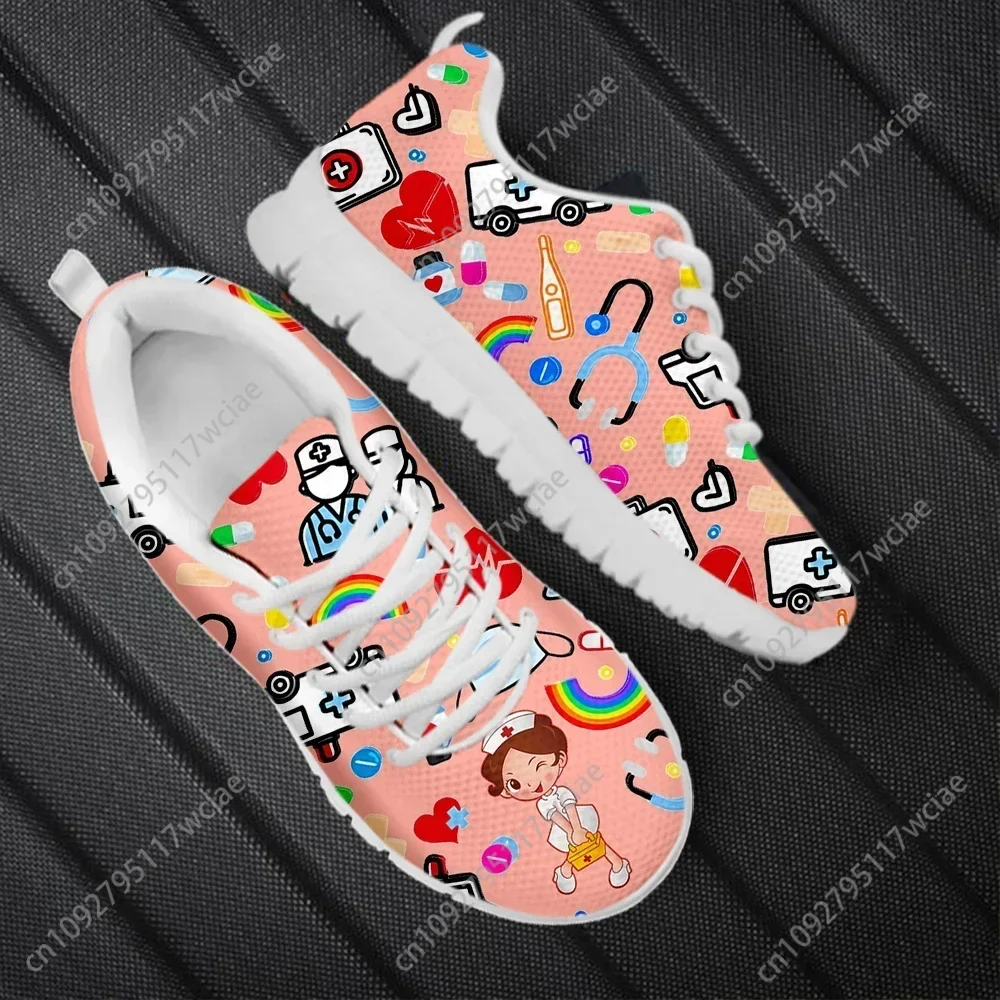 

Nurse Girls Pattern Medical Print Women's Casual Sneakers Ladies Comfort Anti-Slip Flat Shoes Zapatos de enfermería