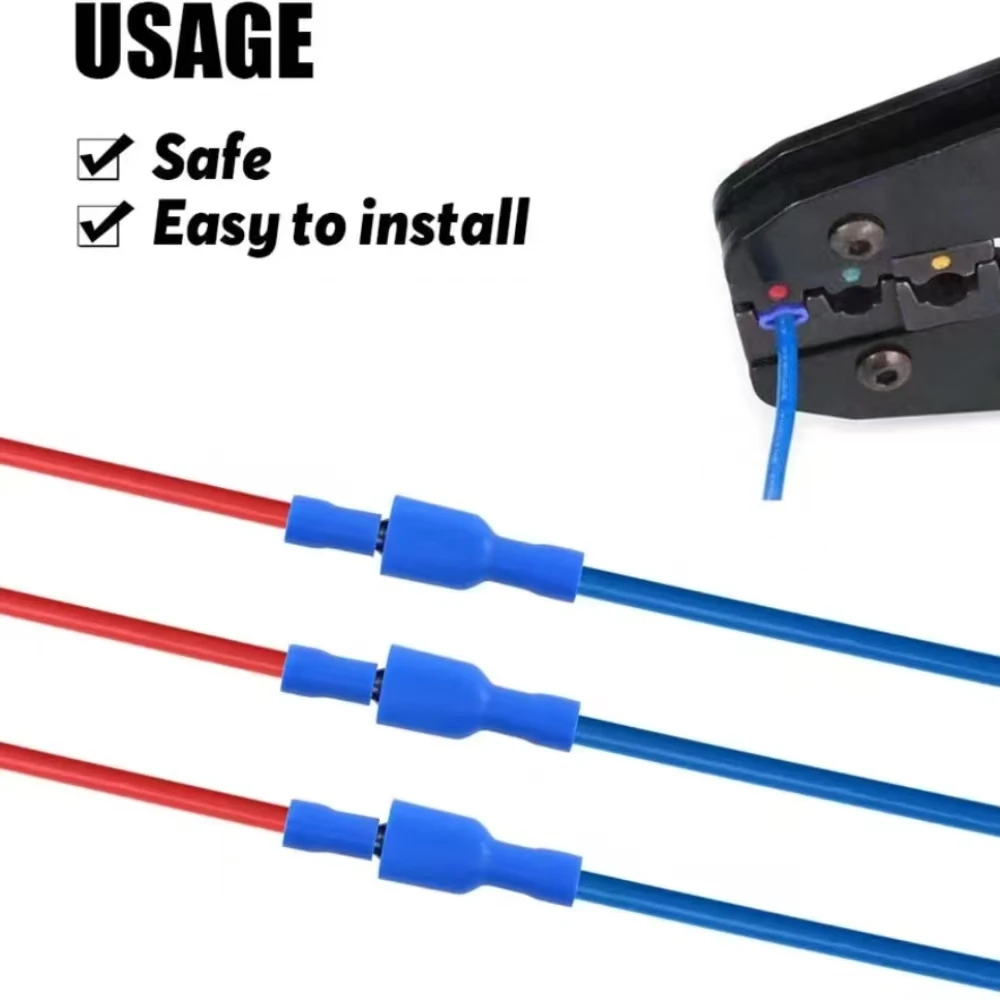 100 قطعة 50 زوجًا 16 14AWG أنثى ذكر موصل الأسلاك الكهربائية معزول تجعيد محطة المجرف الأزرق #6