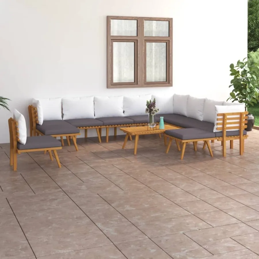 

12 Piece Patio Lounge Set with Cushions Solid Acacia Wood