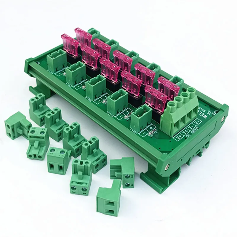 10 Position Pluggable Terminal Block Power Distribution Module DIN Rail Mount FusedDC 5-32V