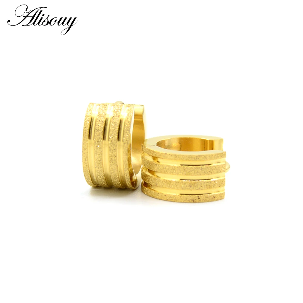 Alisouy 1 pair Punk Gold Color Stainless Steel Hoop Earrings Hoop Earring Circle Fashion Earrings for Women Man ear Jewelry