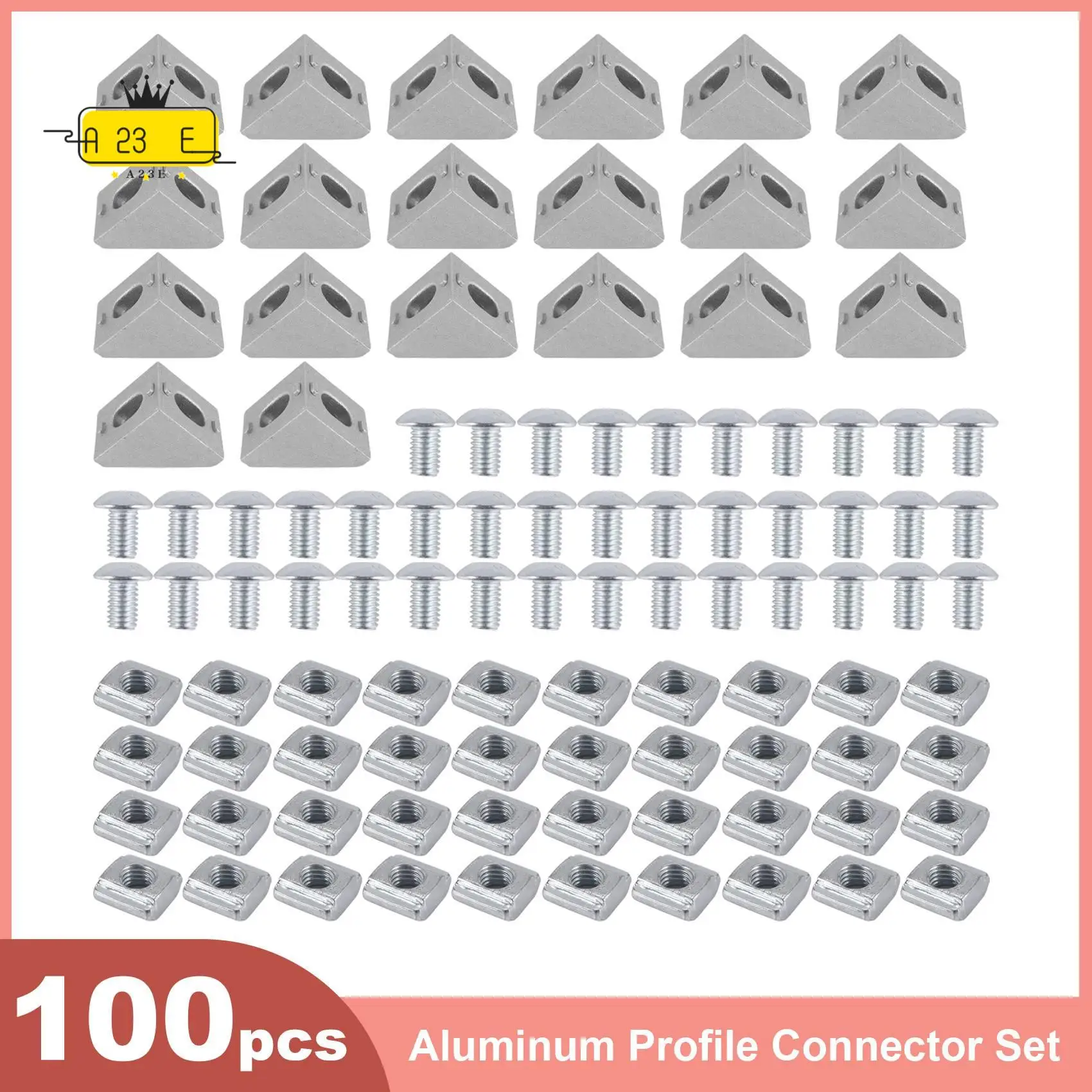 A23E-2020 Series Aluminum Profile Connector Set, 20Pcs Corner Bracket,40Pcs M5 X 10Mm T-Slot Nuts, 40Pcs M5x10mm Hex Socket Cap