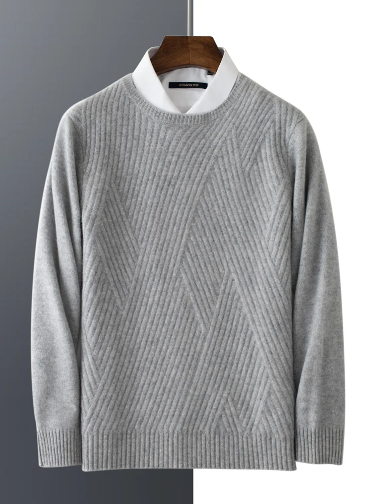 

Autumn Winter Men's O-neck Pullovers Sweater 100% Goat Cashmere Knitwear Twist Flower Thick Long Sleeve Business Casual Warm Top