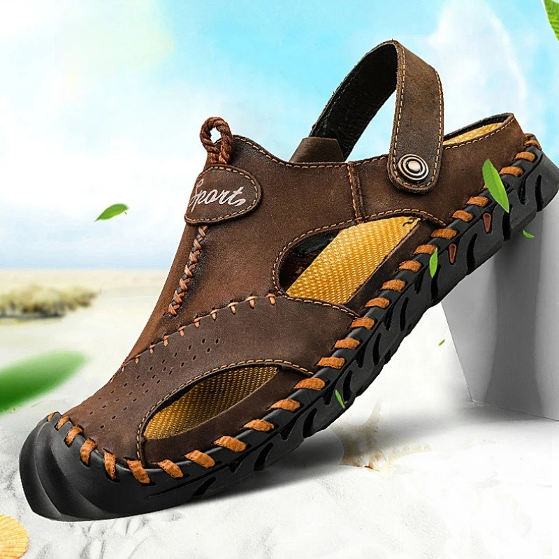 

Genuine Leather Men's Sandals Soft Comfor Slippers Men Summer Outdoor Beach Shoes designer High Quality Men sandalias2026