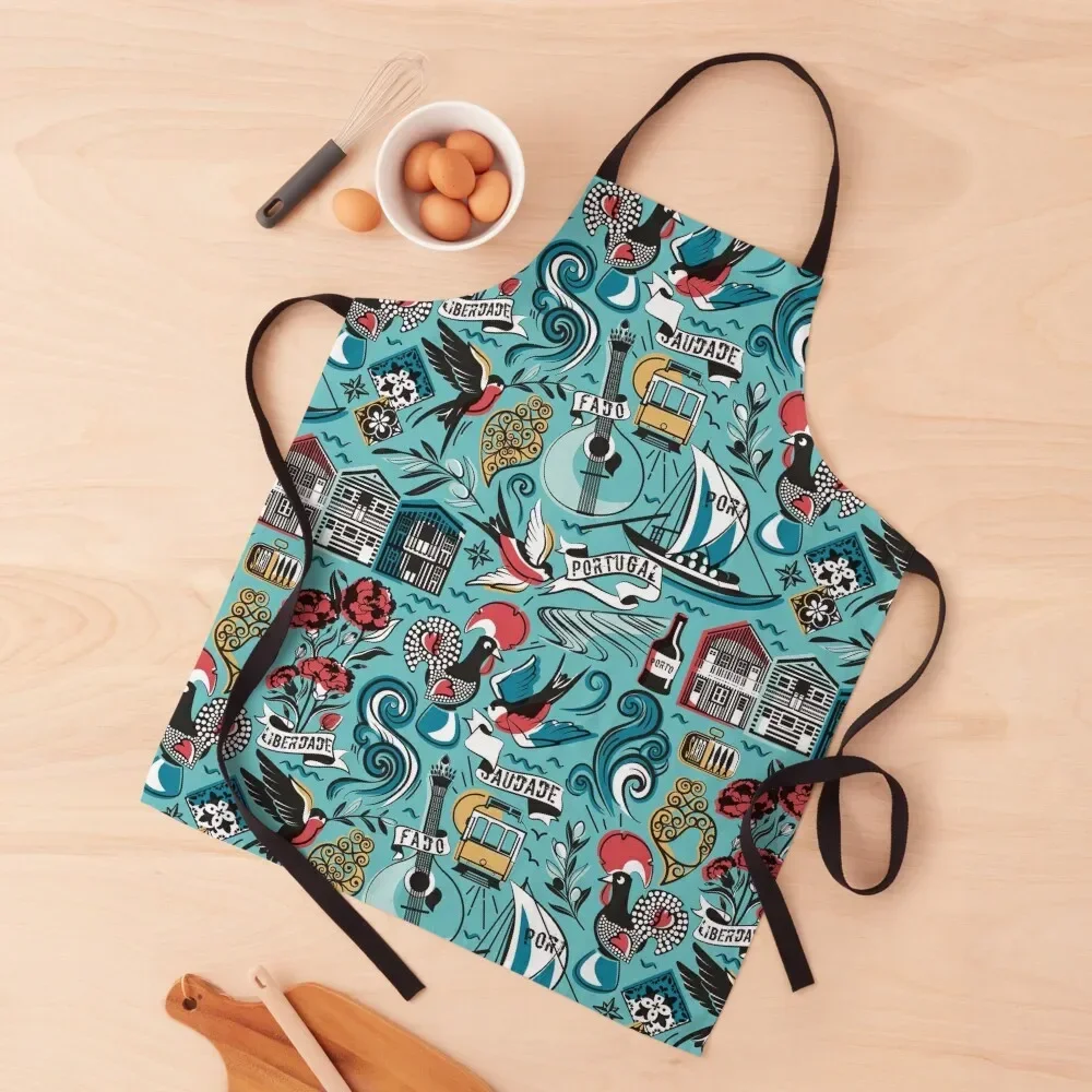 

Saudade // aqua ocean background flash tattoo popular motifs from Portugal Apron Household Items Useful Kitchen Things Apron