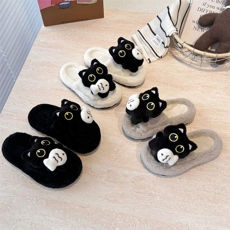 

Милые детские полутапочки с героями мультфильмов, весенние плюшевые тапочки с рисунком кота и животного, удобные осенние зимние тапочки с закрытым носком