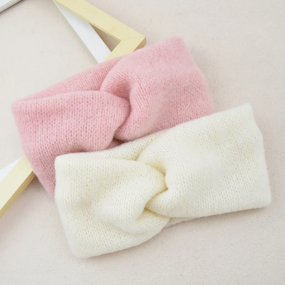 2026 Women Girls Solid Color Hair Bands Knitted Wool Headbands Vintage Cross Turban Bandage Ear Warmer Hairband Hair Accessories
