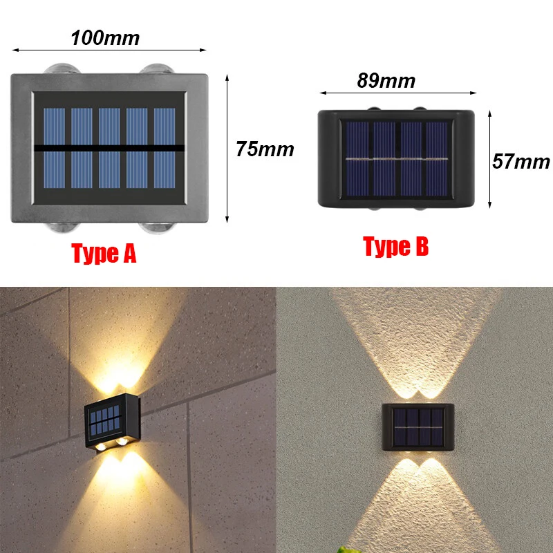 Luces solares de pared impermeables para exteriores, lámparas de pared luminosas arriba y abajo, luces decorativas para exteriores, pared de patios de jardín