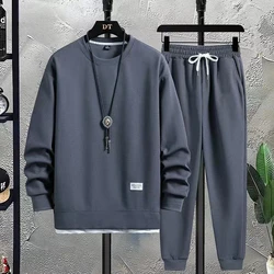 2024 New Summer Men's Fashion Fashion Brand Casual Sportswear Suit Round Neck Baggy Long Sleeved Trousers Waffle Two-Piece Set