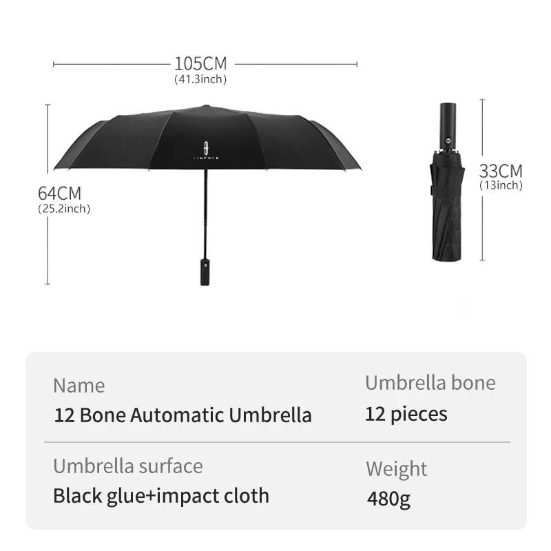 Car 12-bone Large Foldable Business Black UV Parasol Umbrella For Lincoln Mondeo MKC MKZ MKX MKT Aviator Navigator