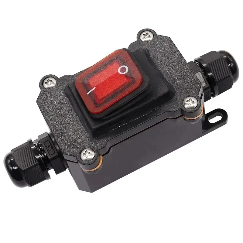 For 12V-24V Inline Power Cord Switch Auto Accessories Waterproof 110V-220V Junction Box IP67 30A Marine Rocker Switch