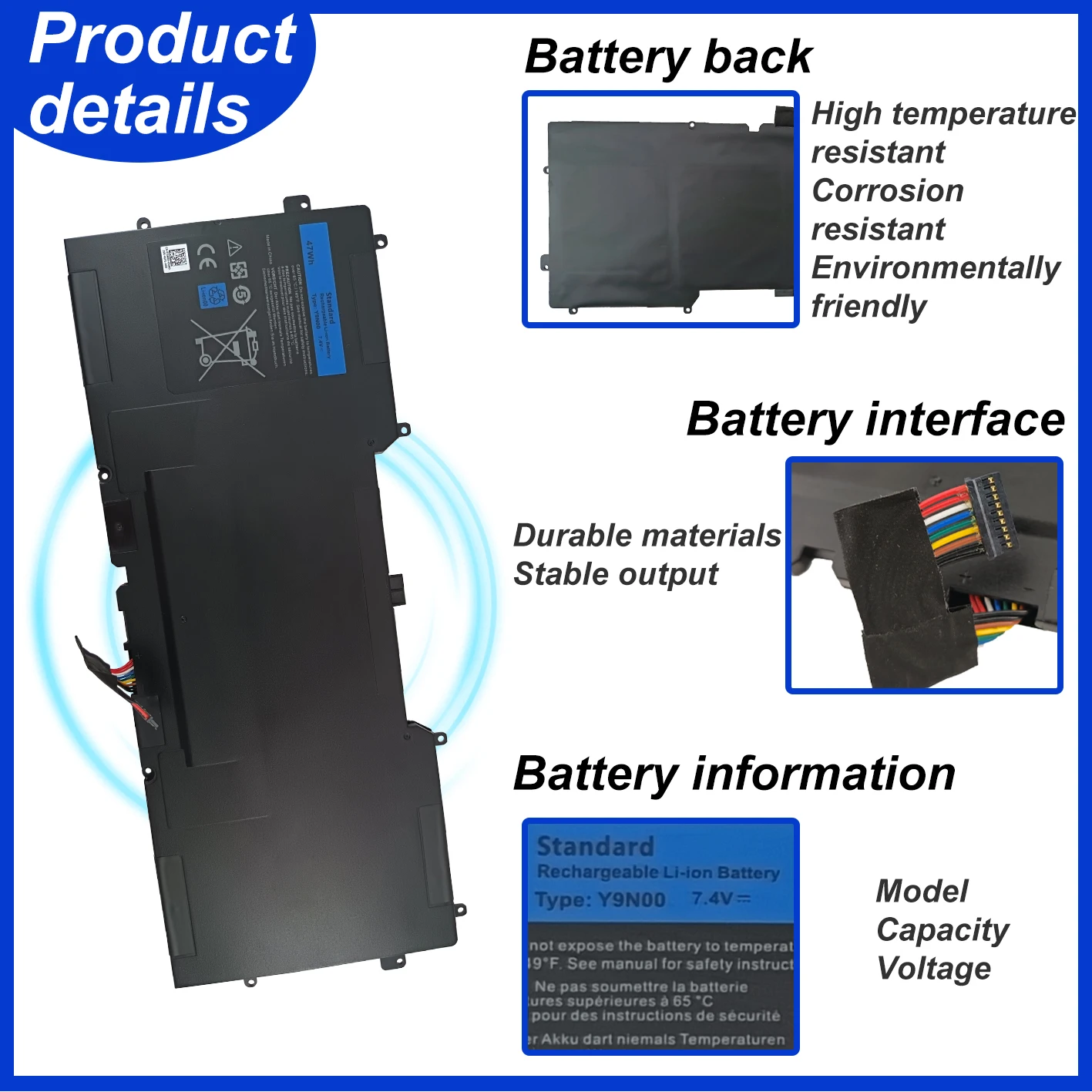 New 7.4V 47Wh Y9N00 Laptop Battery For Dell XPS 13 9333 / L321X / L322X 12 9Q23 9Q33 L221X Series 489XN C4K9V PKH18 489XN 3H76R