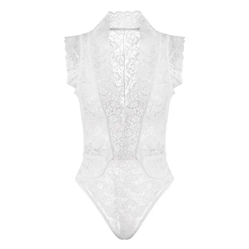 Biały koronkowy ażurowy kombinezon, seksowny letni kombinezon damski, obcisły, z niskim stanem, spodnie, komplet damski z włókna bambusowego.