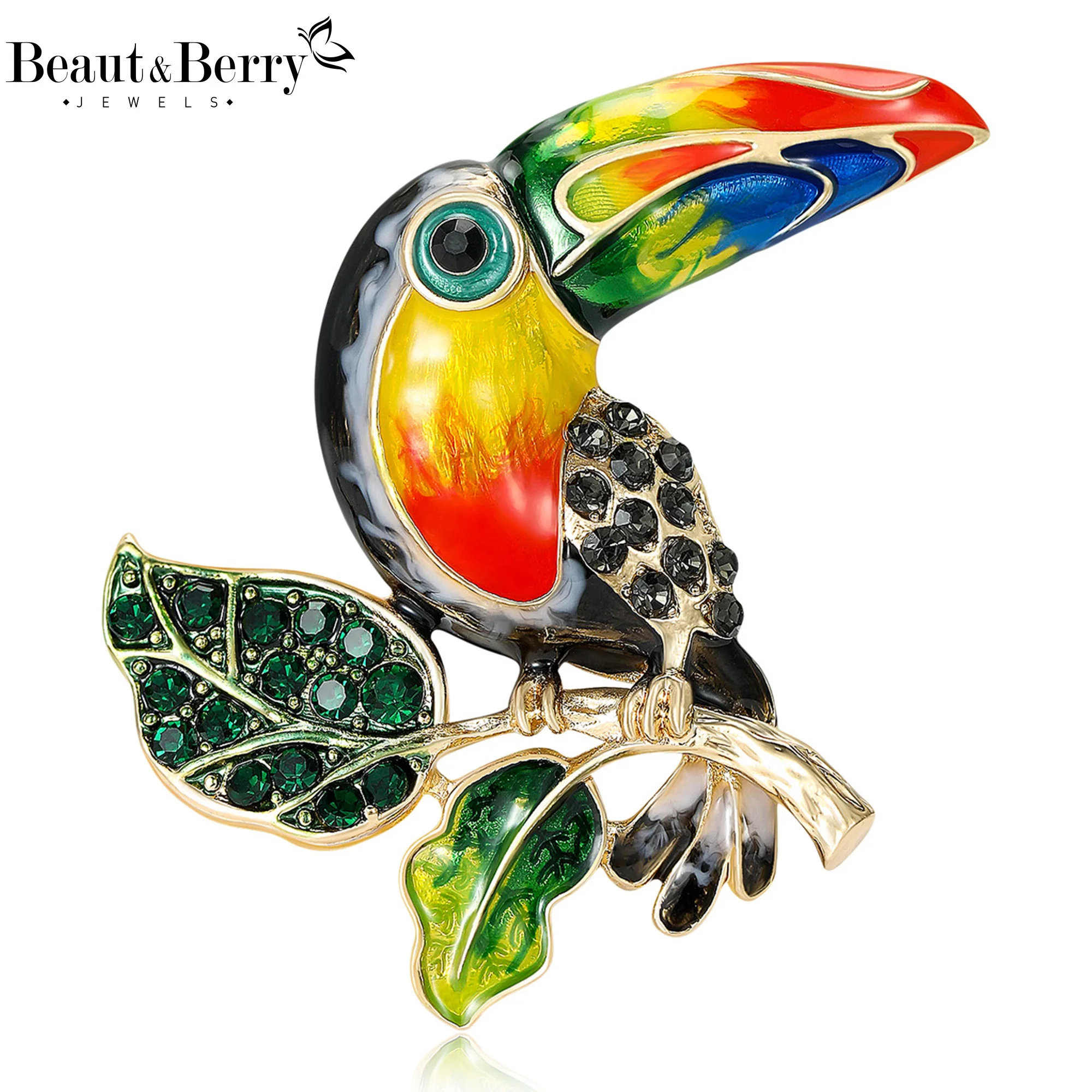 Beaut&Berry Trendy Rhinestone Toucan Brooches for Women Unisex Animal Pins Casual Party Jewelry Accessories Gifts Decoration