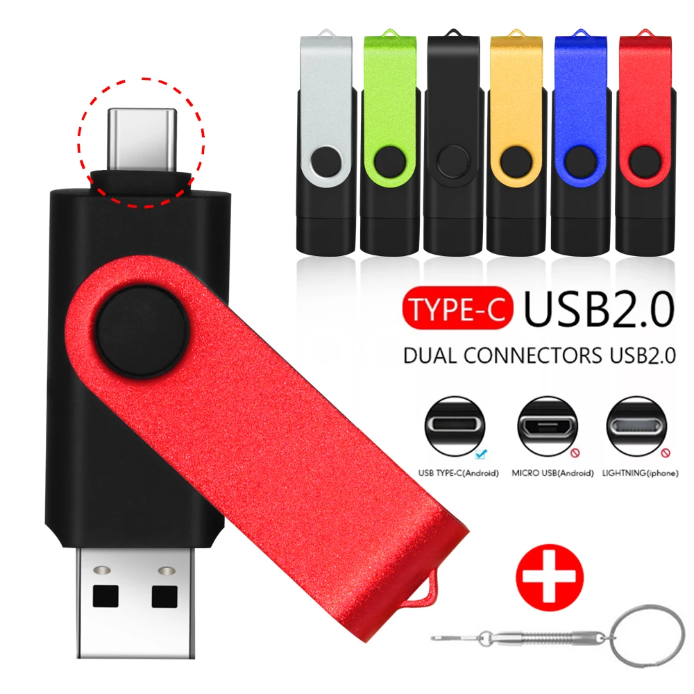 Micro OTG USB 2.0 flash drives Free TYPE-C Adapters 64GB 32GB Pen Drive Memory stick For Android smart phone U Disk