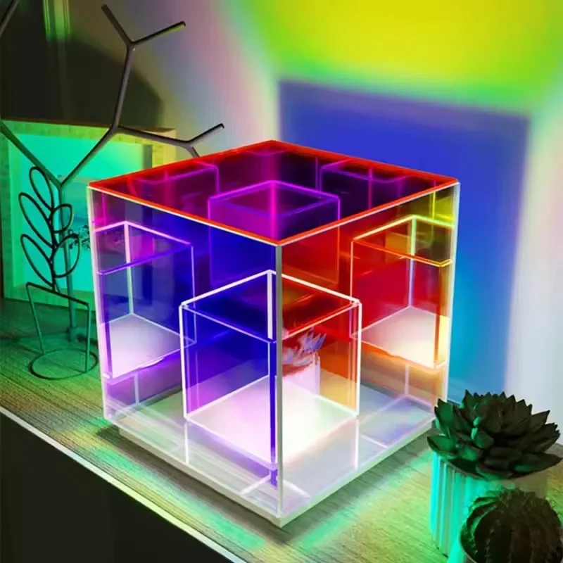 LED 3D Pyramid Cube Night Light RGB Dimmable Ambient Light Rechargeable Bedroom Bedside Decorative Table Lamp Birthday Gift