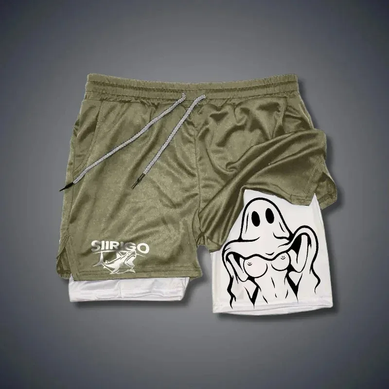 Модные двухслойные шорты для фитнеса, мужские летние тонкие быстросохнущие дышащие шорты для фитнеса, мужская спортивная и фитнес-одежда