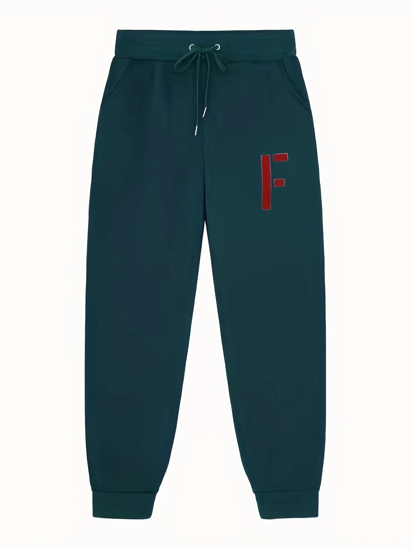 Clean‑lined Solid Red Block Letter F Modern Typography Motif Fine Print Relaxed Men Sweatpants Hip Hop Casual Jogger Pants