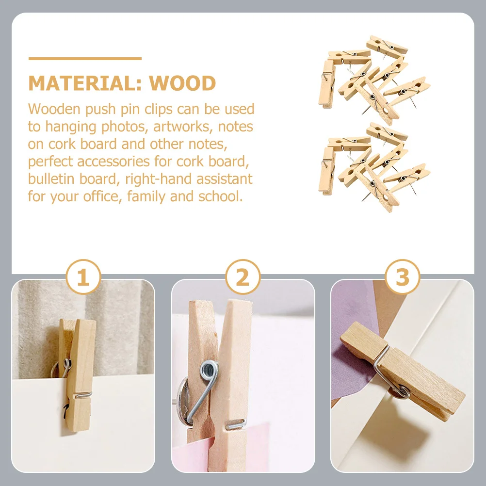 20個の木製プッシュピンクリップ多目的写真壁アートワーク装飾用穴なしソリューションプッシュピンクリッププッシュピン鋲