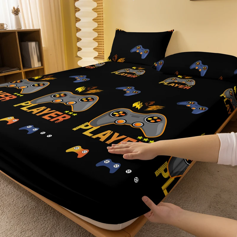 1 piece of Giant Player black patterned matte bedsheet, bedroom printed bedspread, bedding (excluding pillowcases)