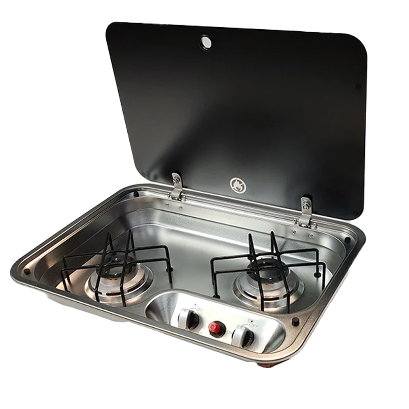 

RV Interior Accessories Kitchen Appliances Stainless Steel Gas Stove 2 Burner Fliptop Gas Cooktop for RV Camper Yacht