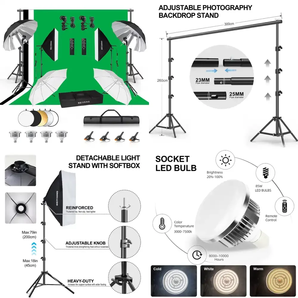 Adjustable Photography Backdrop Stand Kit (2.6x3m) | Portable Photo Studio Equipment for Green Screen, Portraits & Streaming