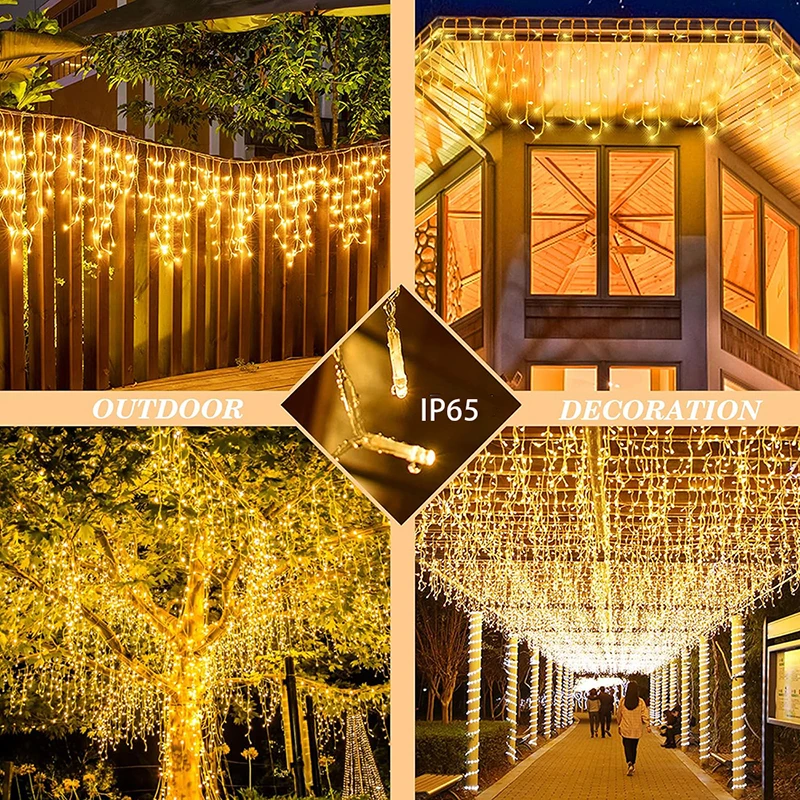 Impermeável LED Solar Icicle String Lights, Fairy Guirlanda, Festa de casamento, Home Garden Decor, ao ar livre, 3.5m, 8Mode