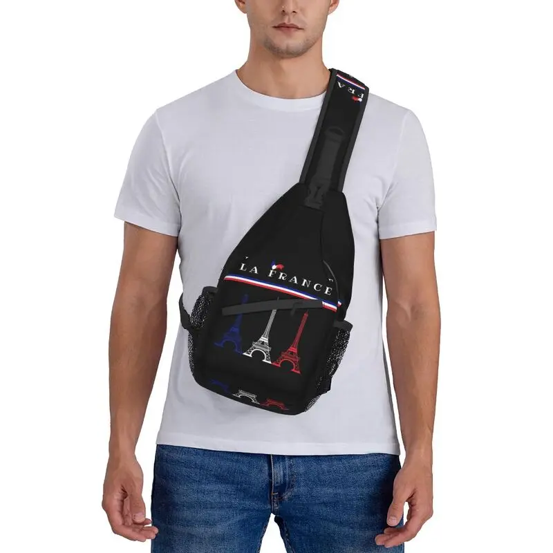 Personalizado la frança bandeira sling saco para homens fresco francês torre eiffel ombro peito crossbody mochila viagem caminhadas daypack