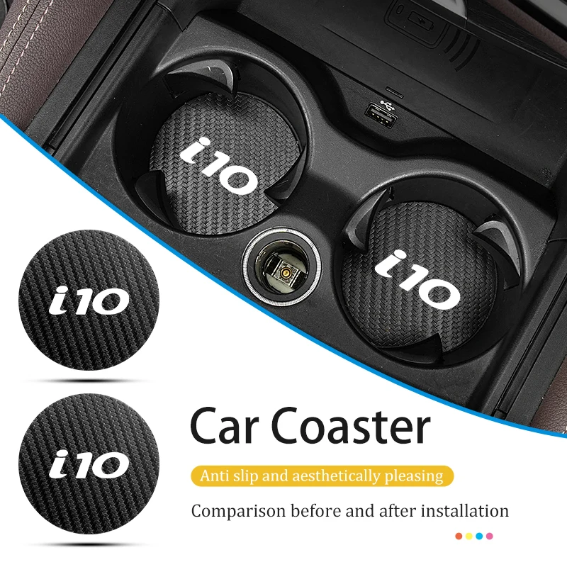 Posavasos antideslizante de fibra de carbono para coche, posavasos para Hyundai i10 I10 N Line 2008 2009 2010 2011 2012 2013 2019, 2 uds.