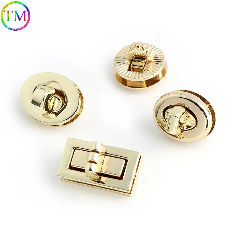 Moda Light gold Metal Fecho Turn Lock Twist Lock Praça Hanger Fecho Switch Push Locks Encerramento Acessórios para sacos Bolsa