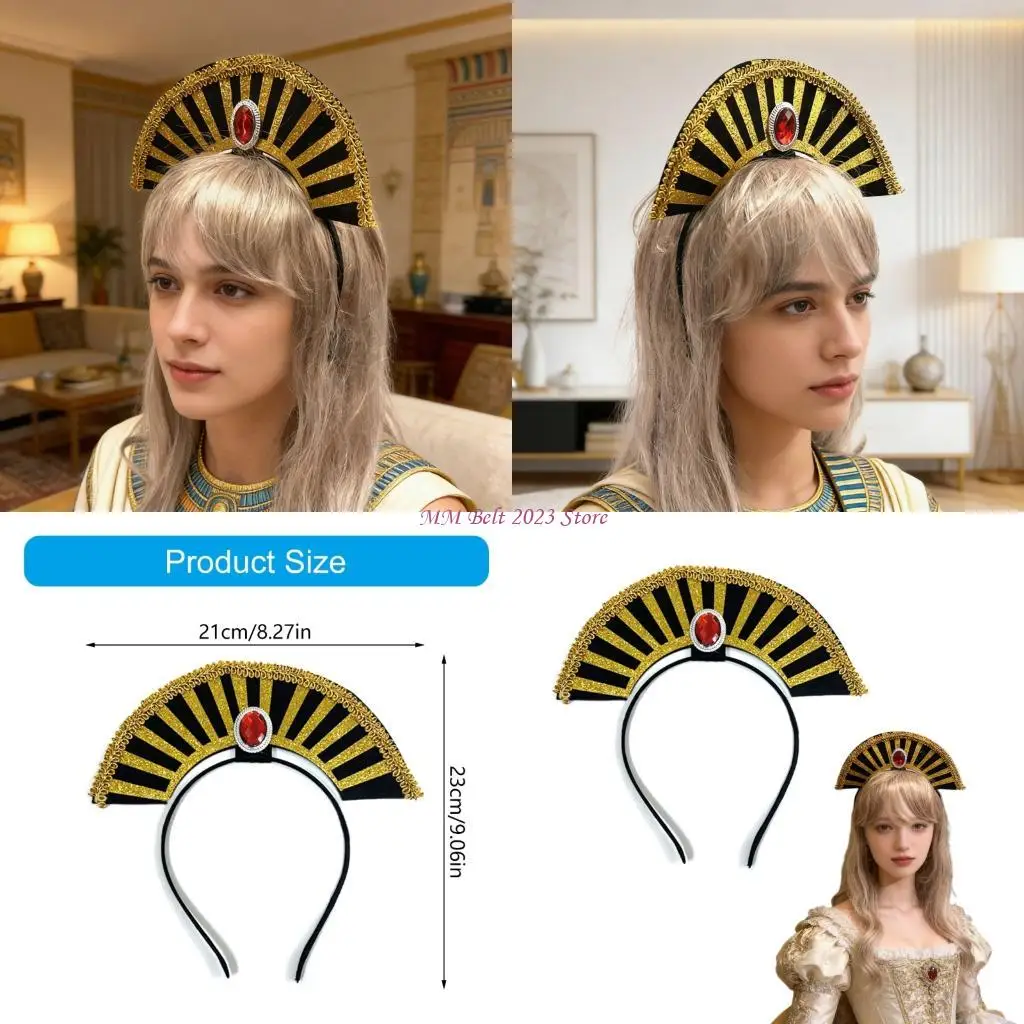 

49ME Sparkling Egyptian Crowns Hairhoop With Glittering Rhinestones For Cosplay Party