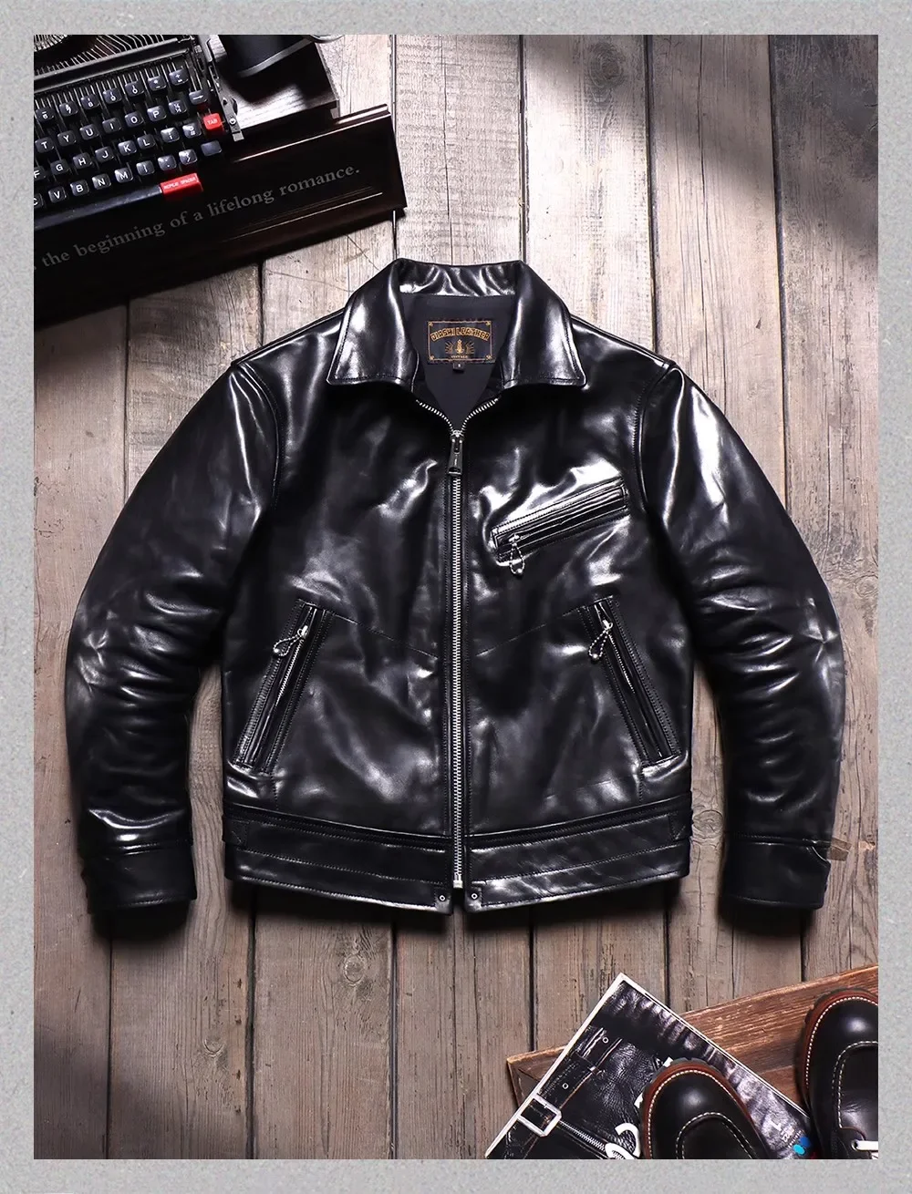 LNY Shop Best.Brand New 1.4mm Tanned horsehide jacket.Classic Motor Rider style cool real leather coat.Men Street leather cloth