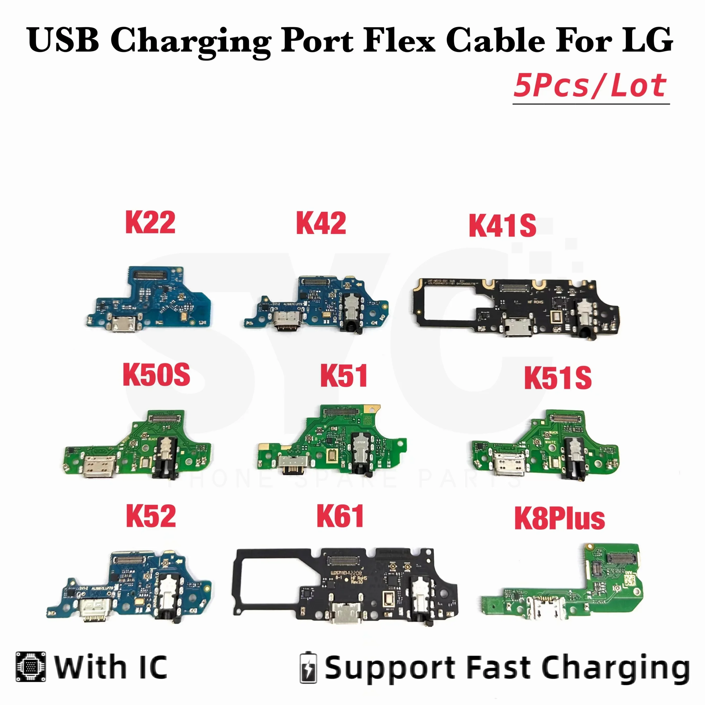 

5Pcs Good quality USB Charging Port Board Flex Cable Connector For LG K8 Plus K22 K41S K42 K51 K50S K51S K61 Microphone Module