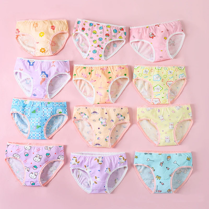 12 قطعة 100% القطن سراويل فتاة قصيرة ملخصات الأطفال الطباعة الملابس الداخلية الطفل الكرتون السراويل السروال الاطفال لطيف الراحة سراويل