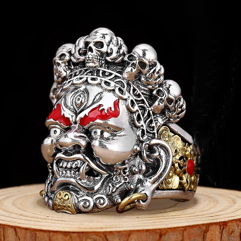 Domineering Personalized Men Ring Lucky Black Yellow God of Wealth Design Male Finger Open Ring Jewelry Gift For Boyfriend