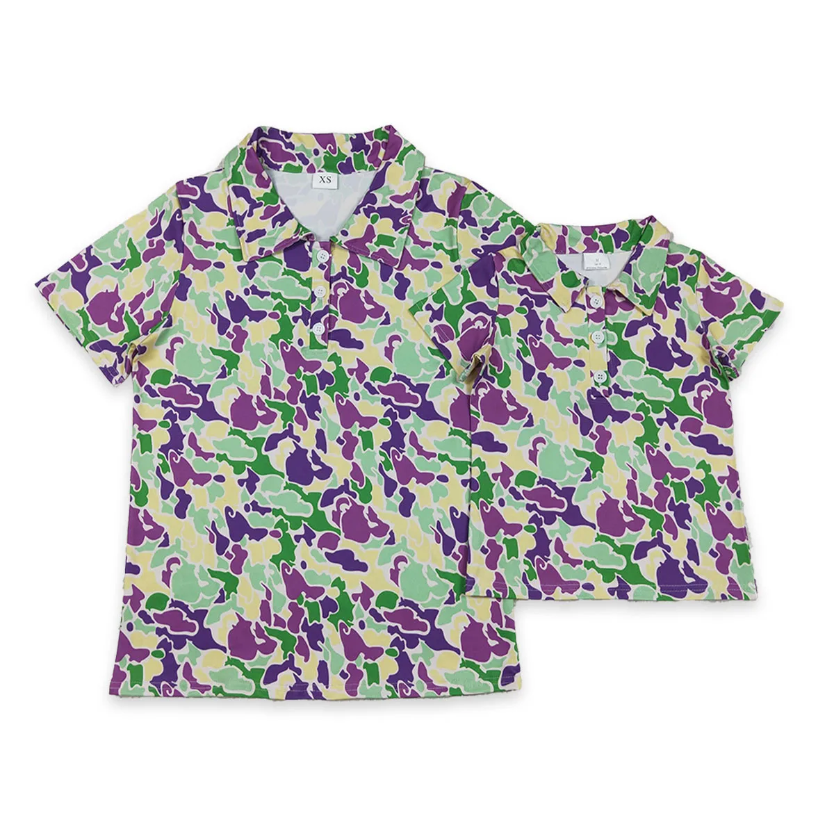 

Wholesale Kids Adult Short Sleeves Daddy and Boys Tops Mardi Gras Camo Tee Polo Shirt Fashion Clothing Parent-child Matching