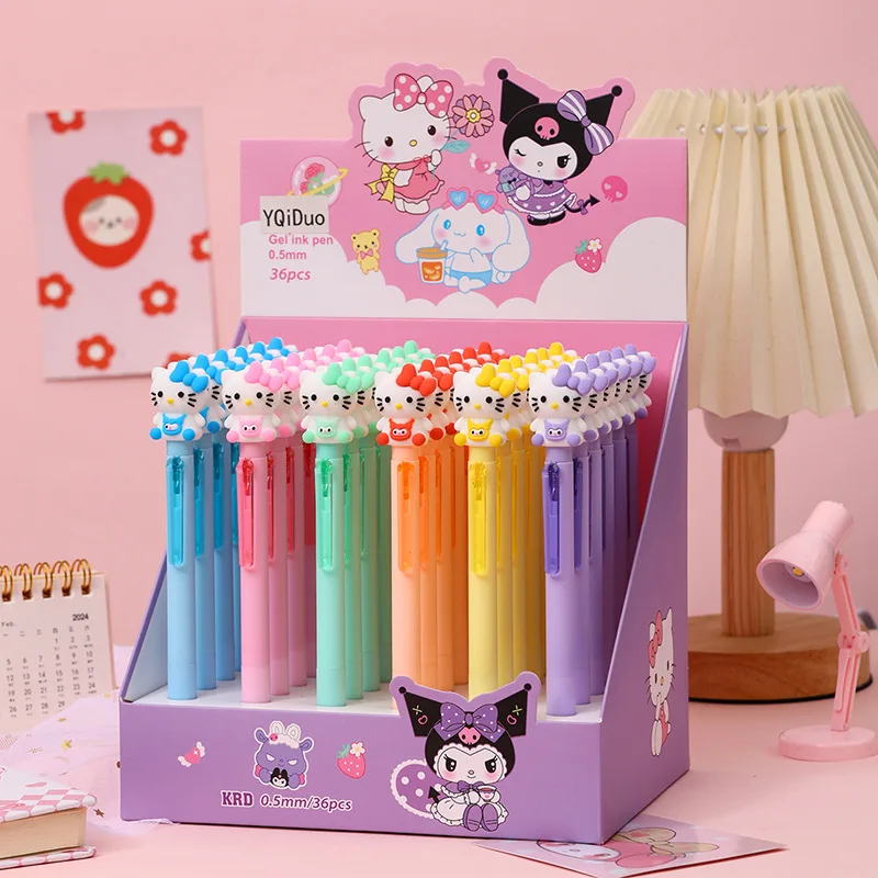 

36pcs/lot Creative Sanrio Kitty Press Gel Pen Cute 0.5mm Black Ink Neutral Pens Promotional Gift Office School Supplies