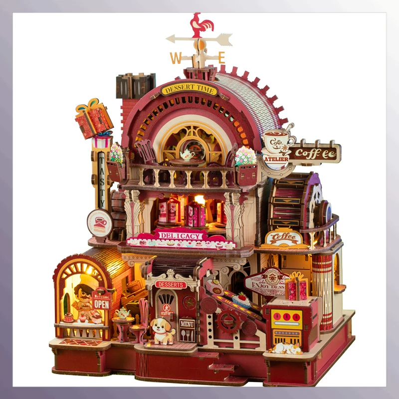 Diy Wooden Mechanical Rotation Dessert Atelier Miniature Building Kits Doll Houses Furniture Casa For Friends Birthday Gifts
