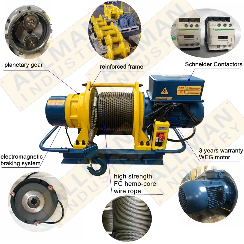 ALLMAN AMW 500kg 1、  2 、  3、  5 、  10 Ton  China Factory Direct Sales Long Wire Rope High Speed Electric Winch Hoist