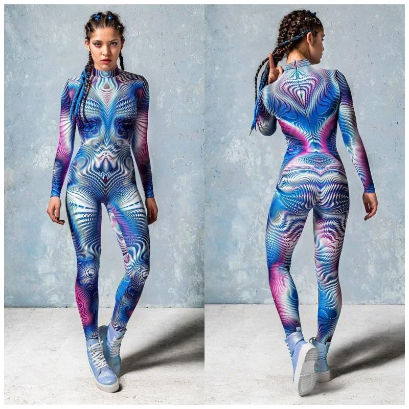 Cosbao Adults Muscle Lines Color Pattern Cosplay Costume Spandex Zentai Suit Halloween Party Bodysuit High-waisted Sports Jumpsu