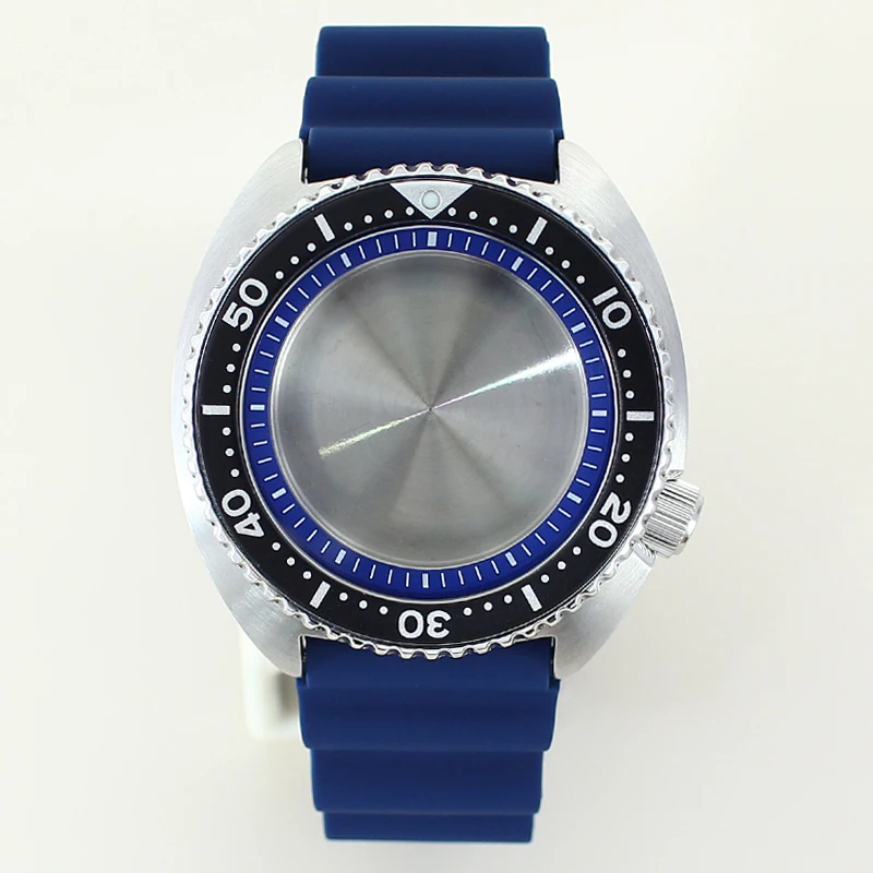 

Silver 45mm Waterproof Watch Case Blue Rubber Strap Sapphire Glass For Modified Abalone NH35 NH36 NH38 4R36 Movement 28.5mm Dial
