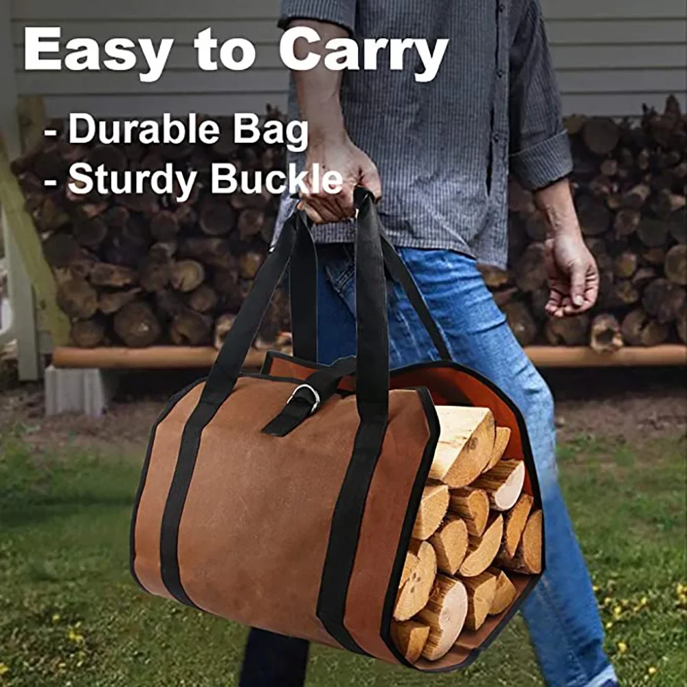 

Canvas Firewood Tote Bag Waterproof Heavy Duty Log Carrier Wood Carrying Bag with Handles for Outdoor Camping Trip