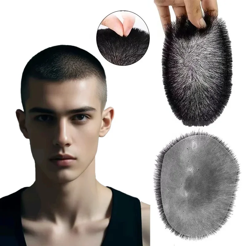 

Men's Wigs Ultra Thin PU 13'X18'cm 100% Human Hair Buzz Cut Black Top Cap Clear Bio Scalp Prosthetic Wig