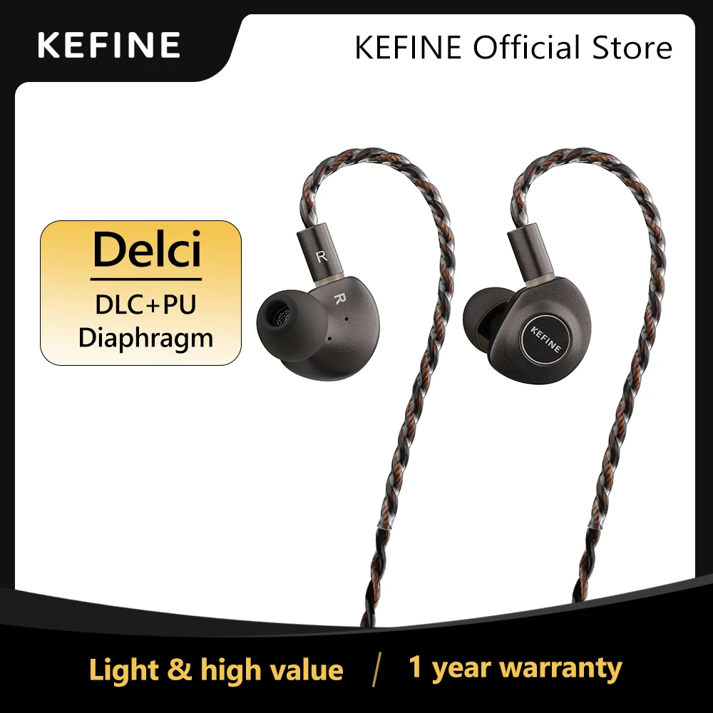 

KEFINE Delci 10 мм DLC + PU Динамический драйвер с диафрагмой Hi-Fi Проводные наушники IEM с металлическим и съемным кабелем с ЧПУ 0,78 мм 2pin 3,5 мм