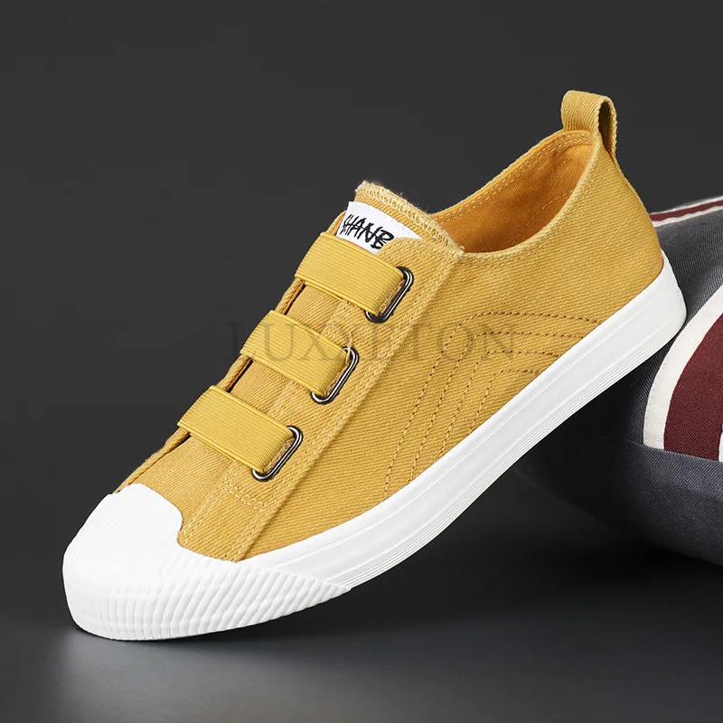 38-44 Unisex Canvas Sneakers Solid Colors Men Flat Basic Casual Shoes Elastic Band Soft Latex Insole Women Plus Size