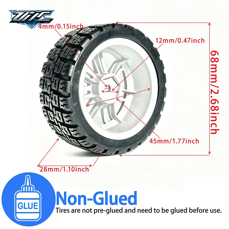 High‑Grip Rubber RC Rally Street Tires 4Pcs 12mm Hex Hub For Tamiya TT01 TT02 HSP 94123 1/10 On‑Road Touring Car Upgrade Parts