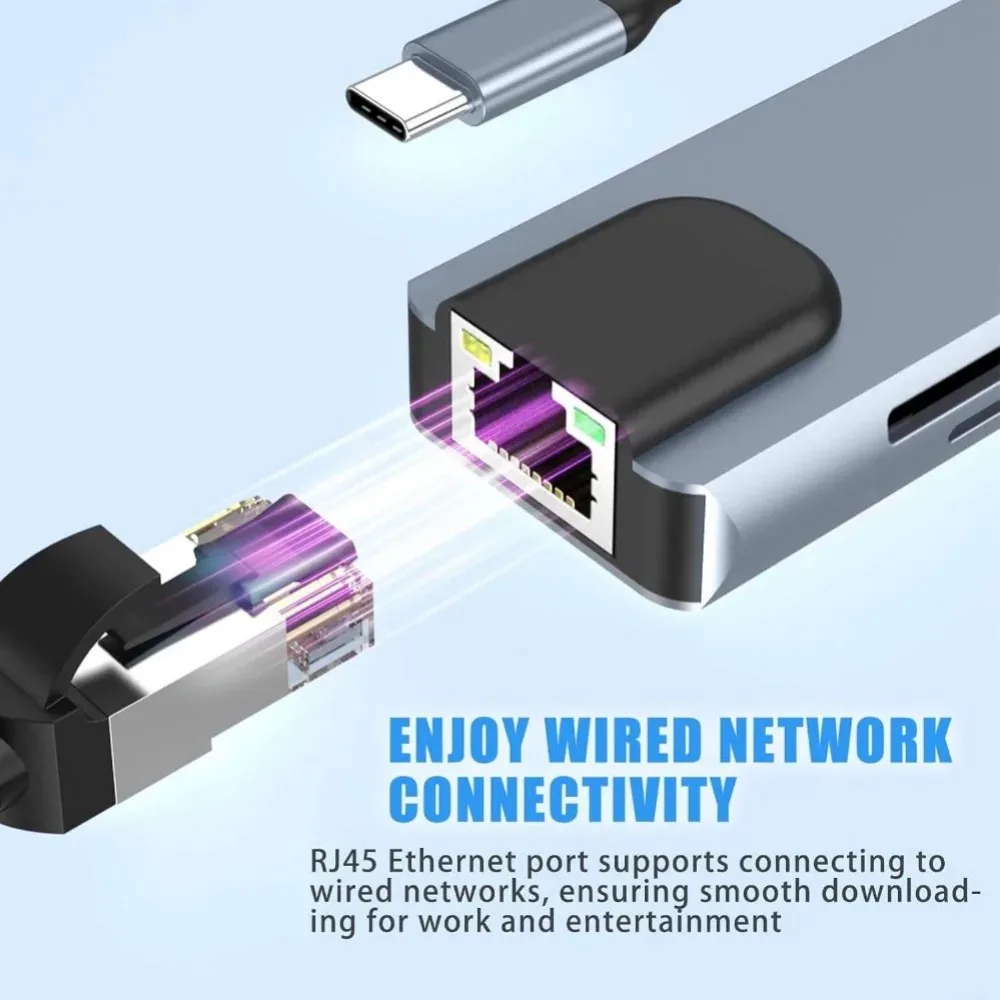 USB C Hub 8/7 in 1 4K HDMI Adapter Splitter with RJ45 USB3.0 2.0 SD/TF Card Reader PD Fast Charge for PC MacBook Notebook Laptop view 3