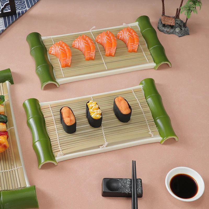 

Japanese Style Platter Hot Pot Dishes Sushi Tray Plastic Creative Bamboo Shape Plate Cold Dish Sashimi Sushi Restaurant Plates