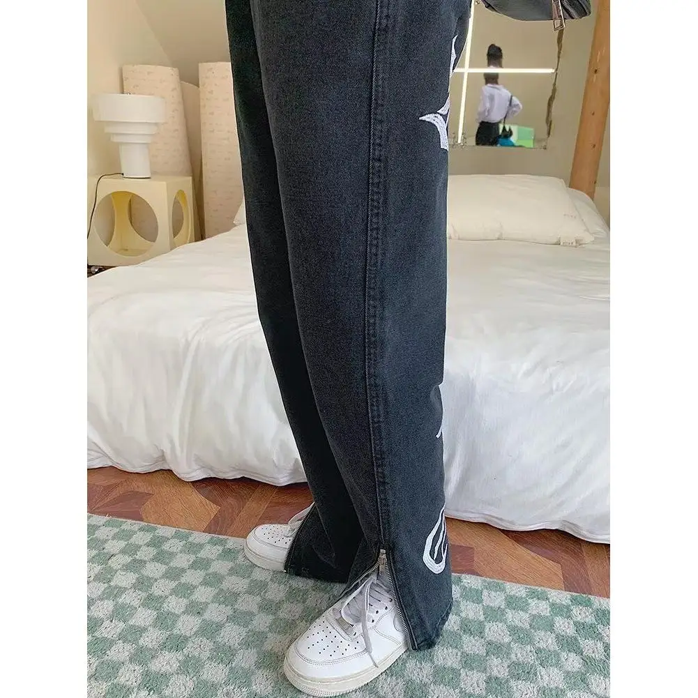 

plus Size American High Street Straight Leg Jeans Women's Spring Autumn New Design Slimming Wide Leg Long Trousers
